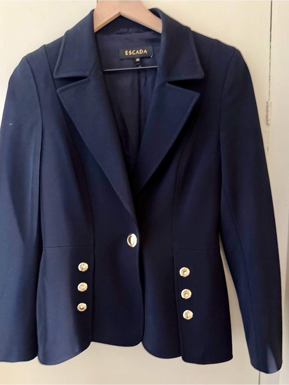 Escada Navy Blazer with Gold Accent Buttons